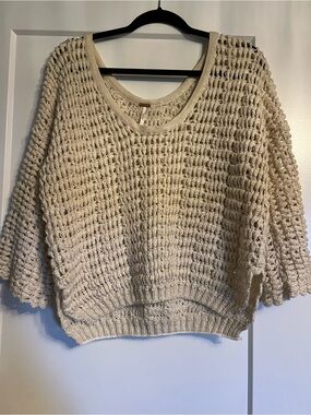 Free People Cream Crochet Scoop-Neck Sweater